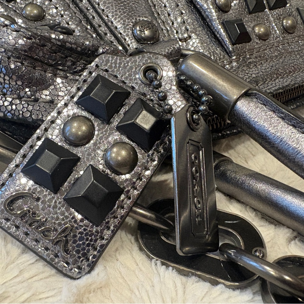 Vintage Coach 🩶Limited Edition Kristin Gray Metallic Silver Studded Handbag RARE - Picture 10 of 16